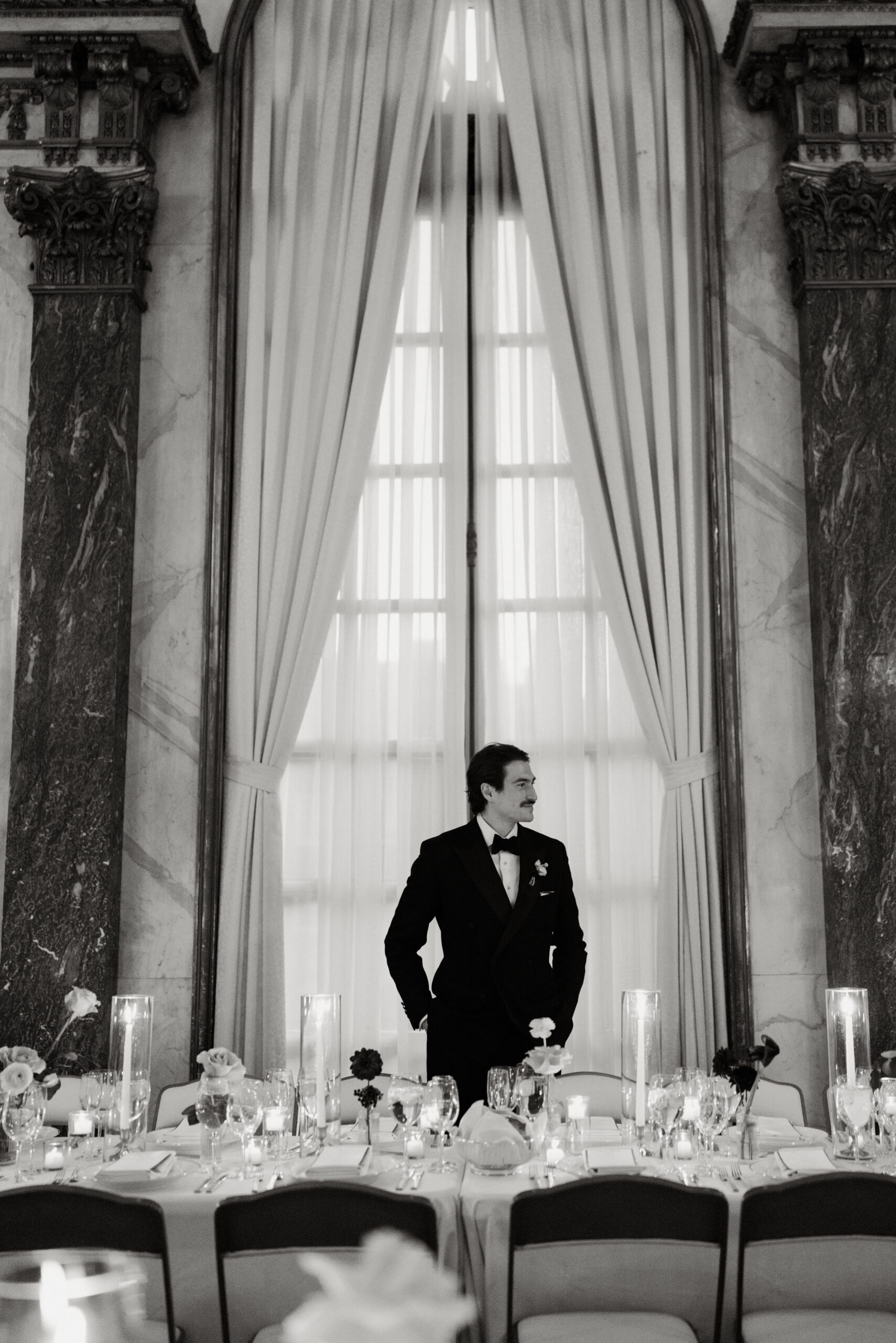 Candlelit dinner reception inside historic New York City mansion