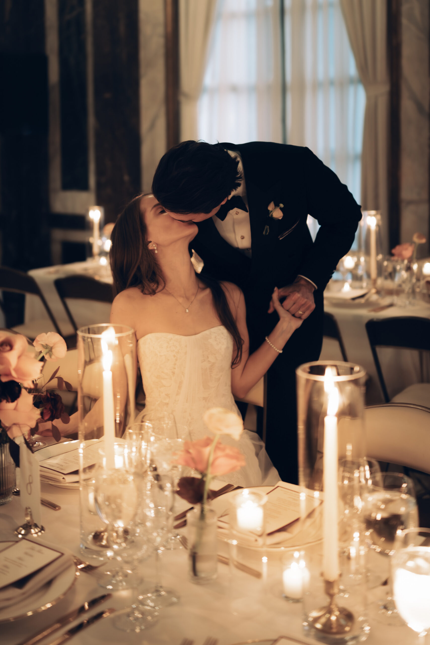 Candlelit dinner reception inside historic New York City mansion