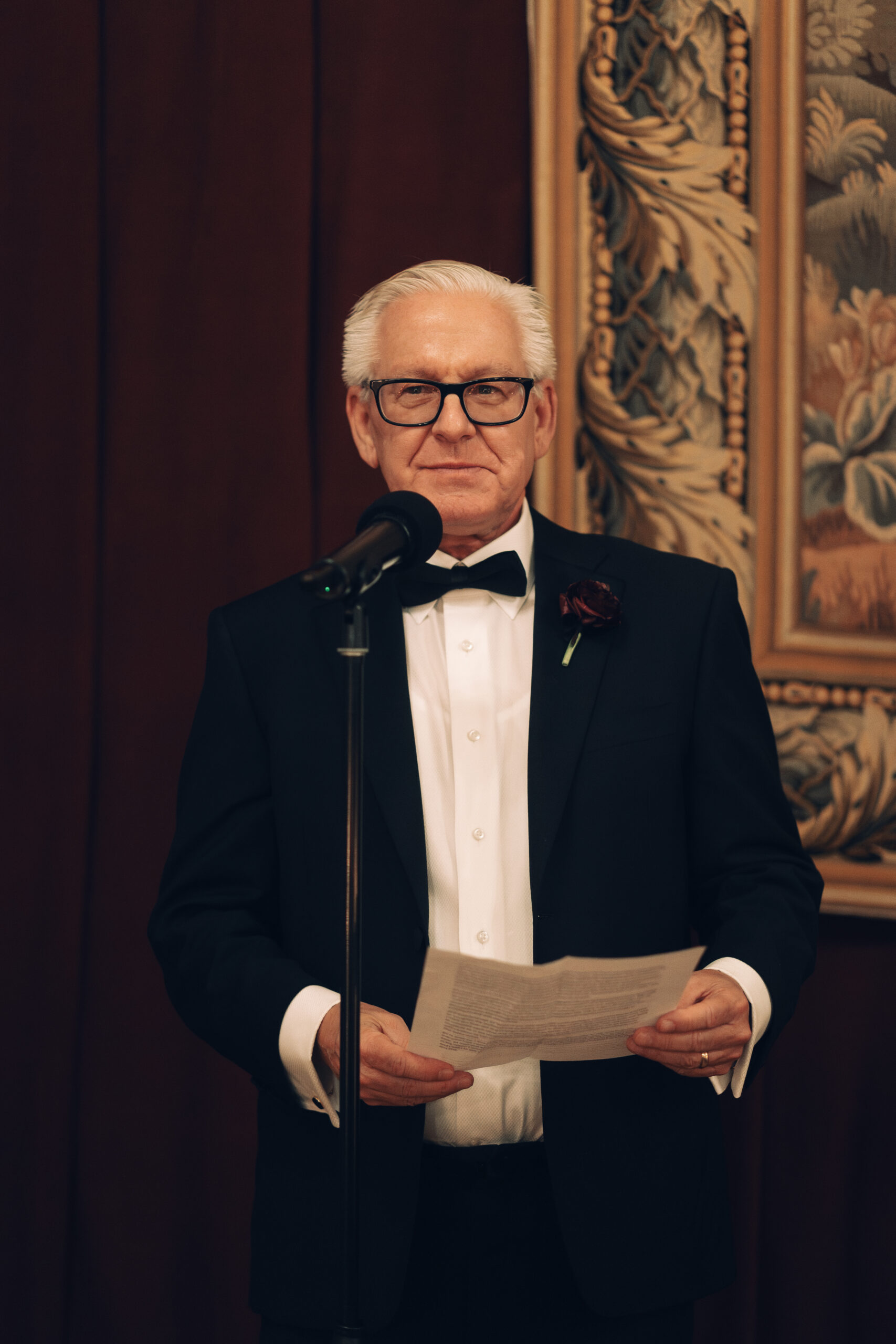 Emotional speeches during reception with guests listening intently