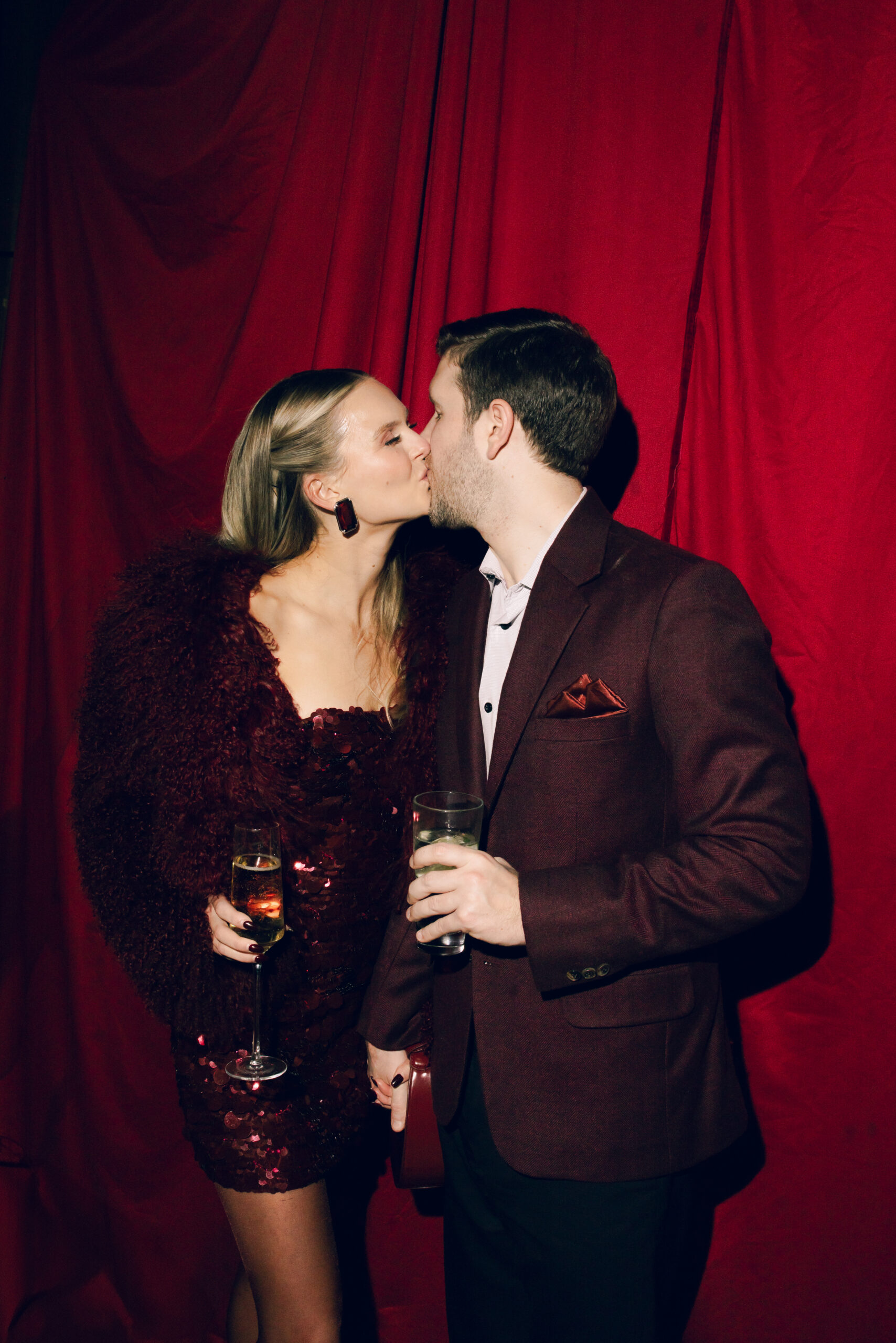 Moody flash photography from a Chic New York City Speakeasy Engagement Party