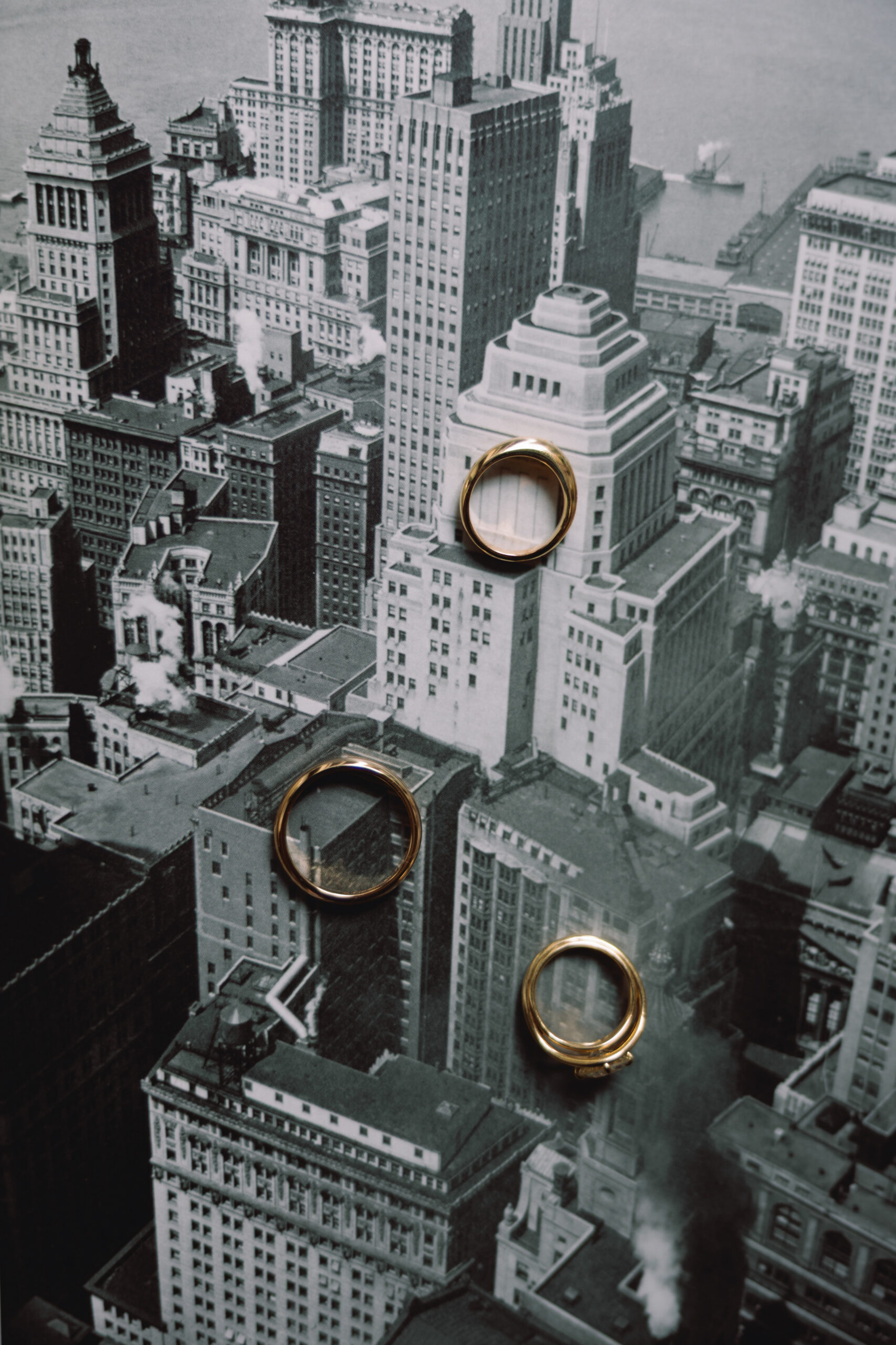 artful rings on a NYC coffee table book