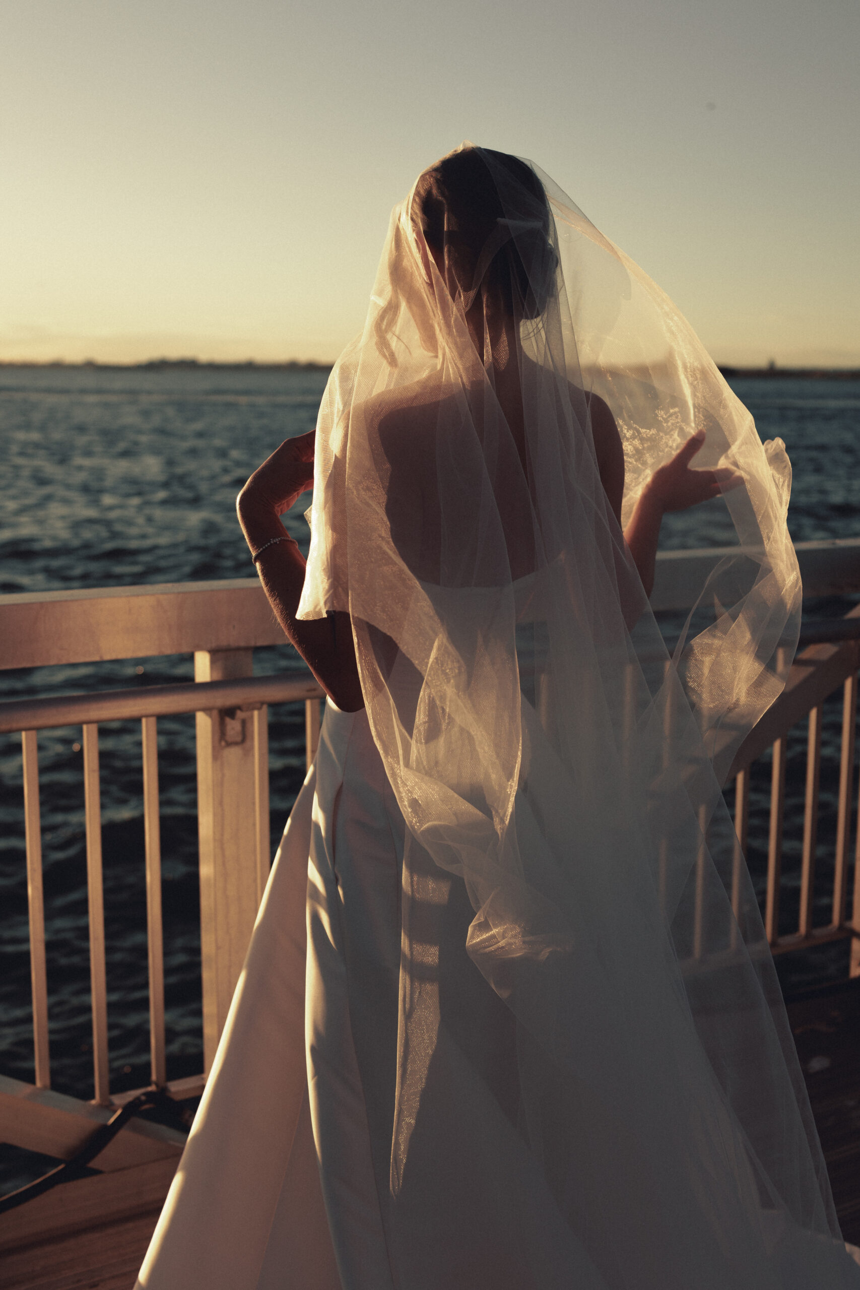 golden hour bride and groom photos on the Waterfront in Brooklyn