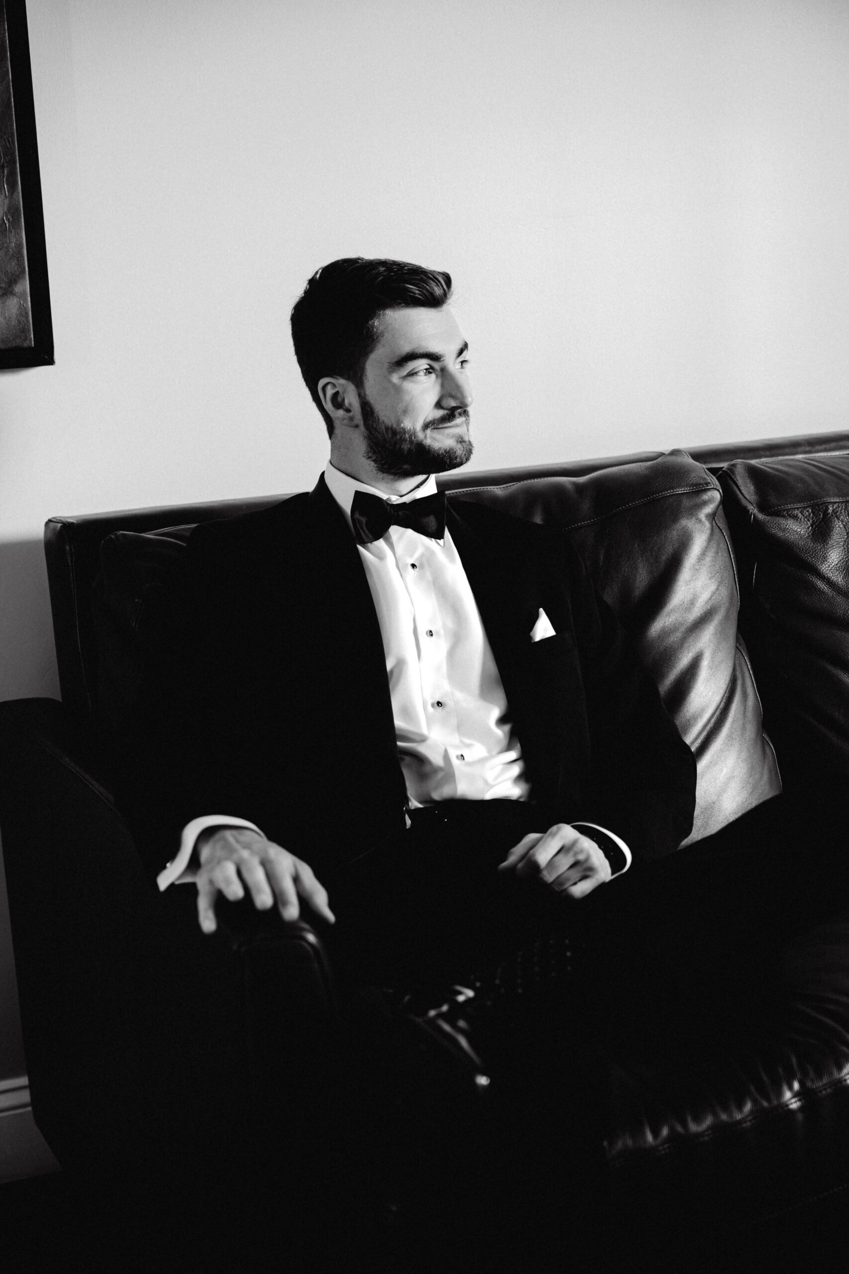 classic black tux groom getting ready in NYC