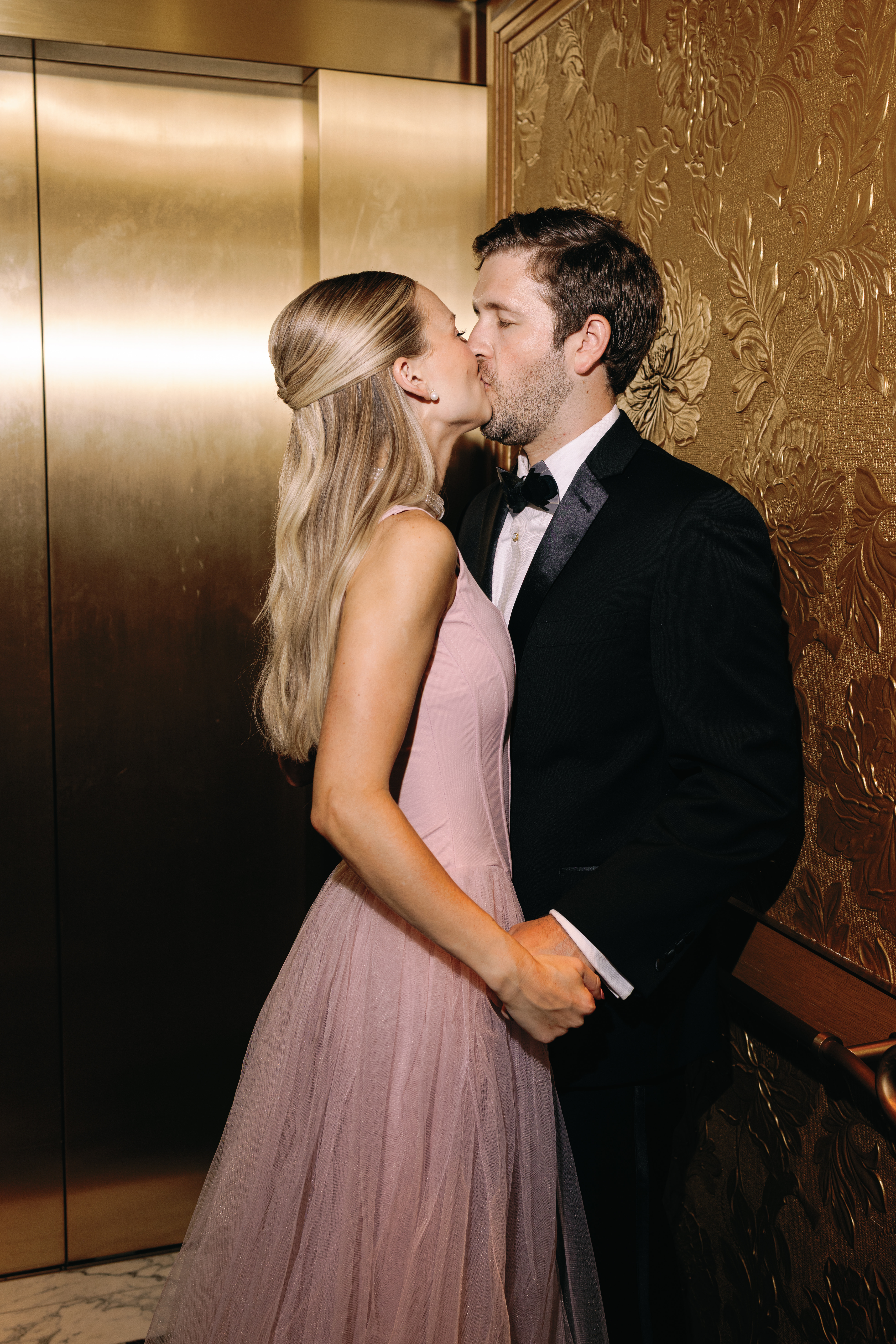 Bride-to-be in romantic engagement outfit inspired by La Vie en Rose theme